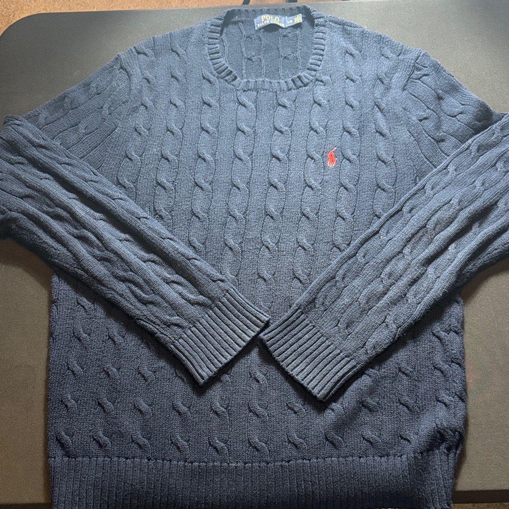 Polo Ralph Lauren Navy Cable Knit Crewneck Sweater Fisherman